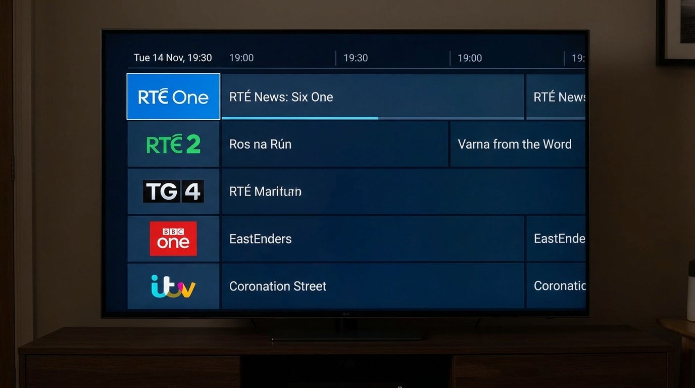 IPTV Ireland Subscription channel grid — Irish, UK, sports, news, kids and international channels